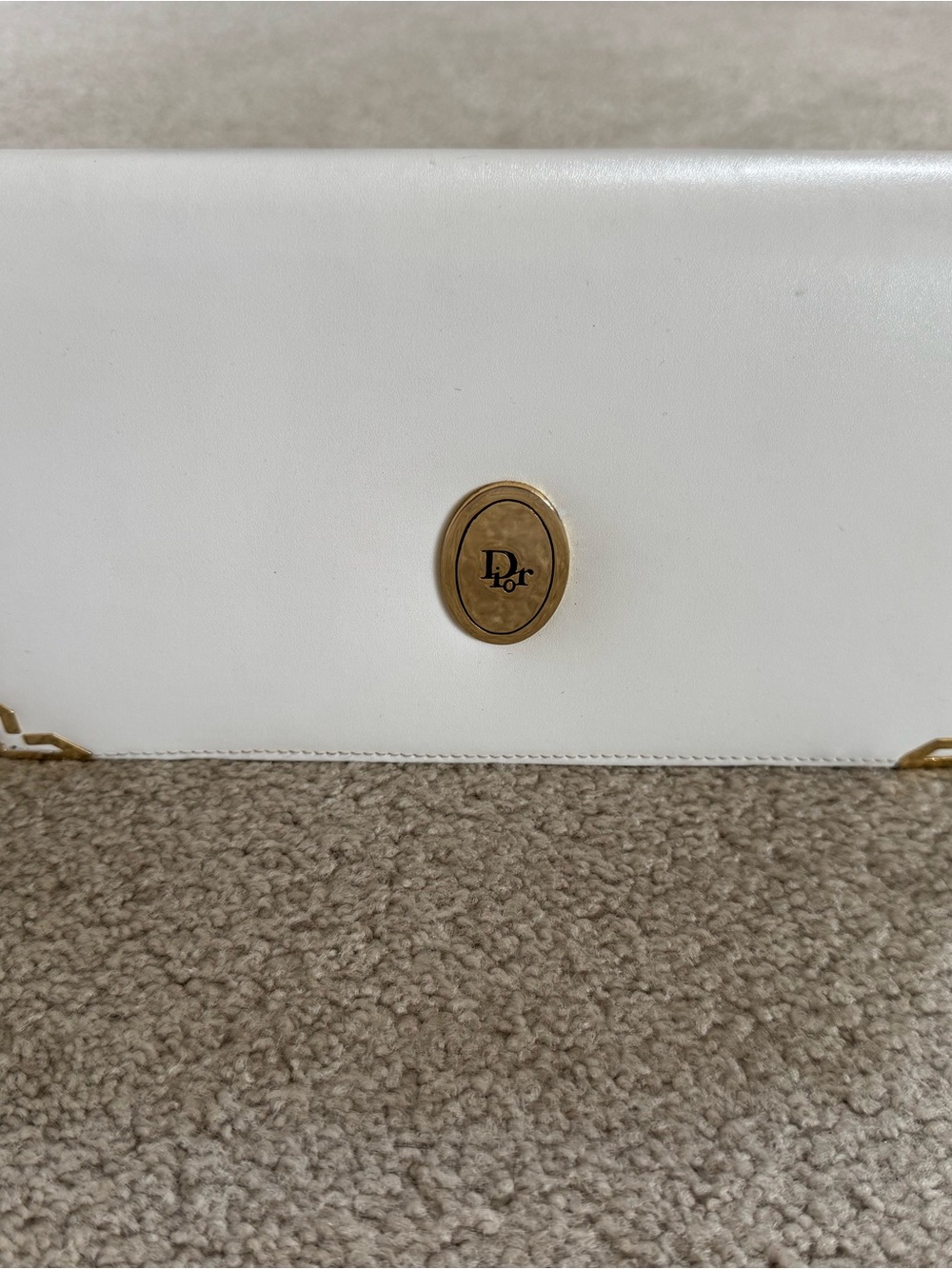 Dior White Leather Clutch with Gold Oval Logo